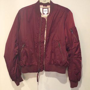 NWT Gap Burgundy Satin Bomber Jacket (Size S)